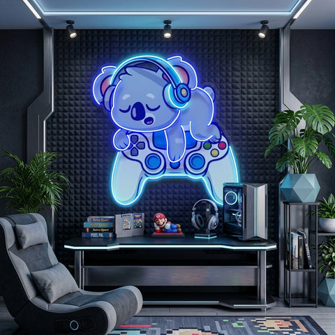 Cute Koala Sleeping Game LED Neon Sign Light Pop Art