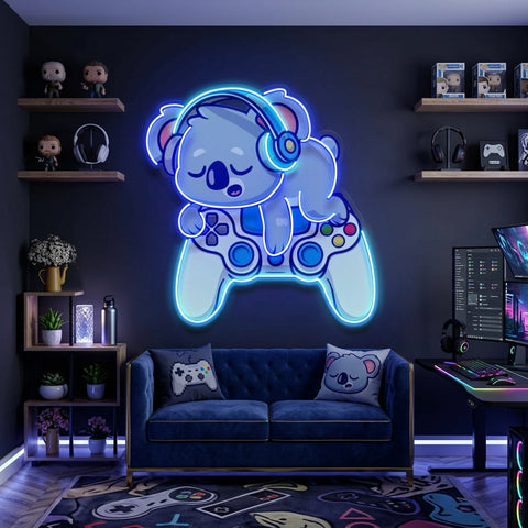 Cute Koala Sleeping Game LED Neon Sign Light Pop Art