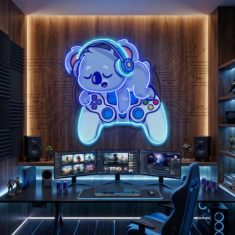 Cute Koala Sleeping Game LED Neon Sign Light Pop Art