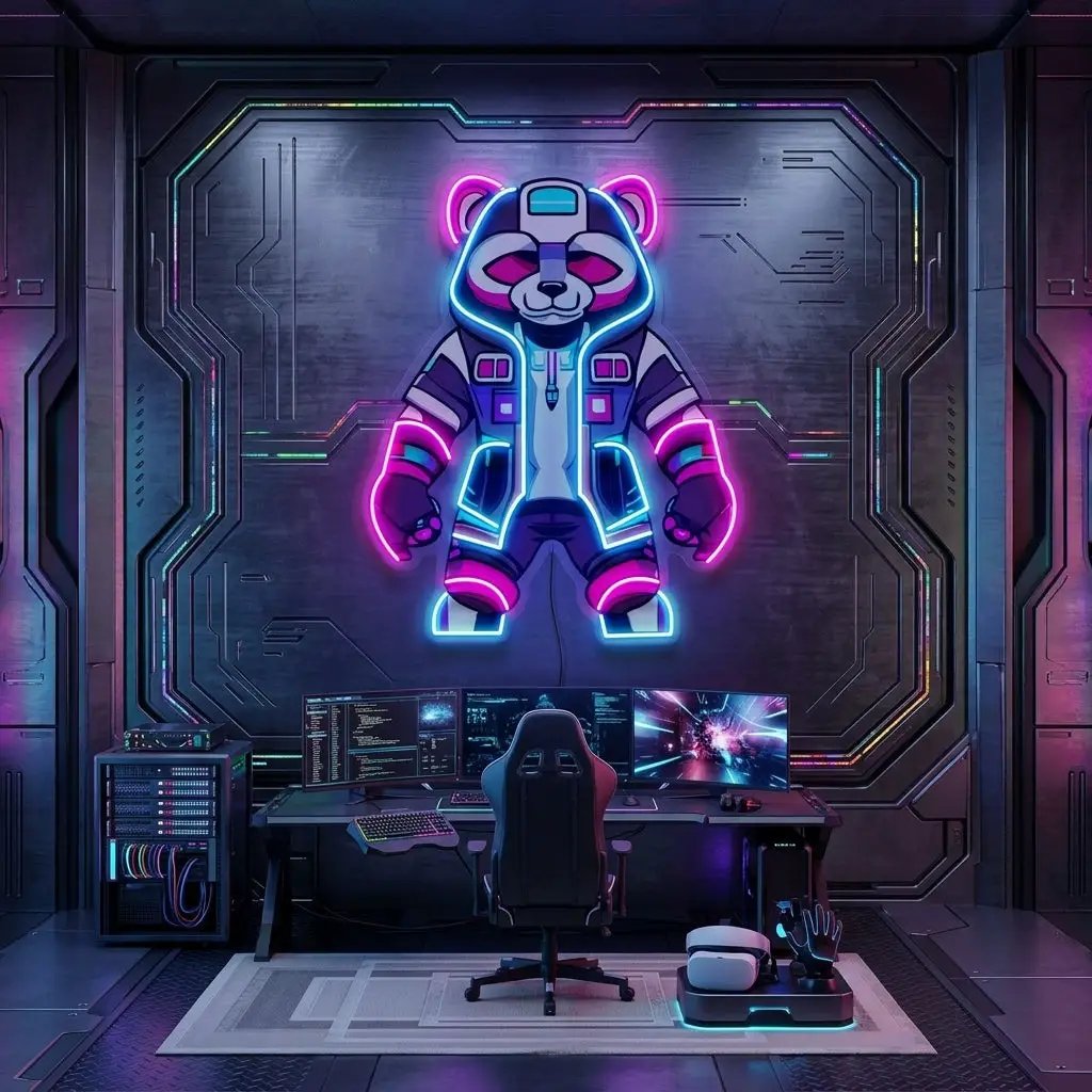 Cyborg Panda LED Neon Sign Light Pop Art