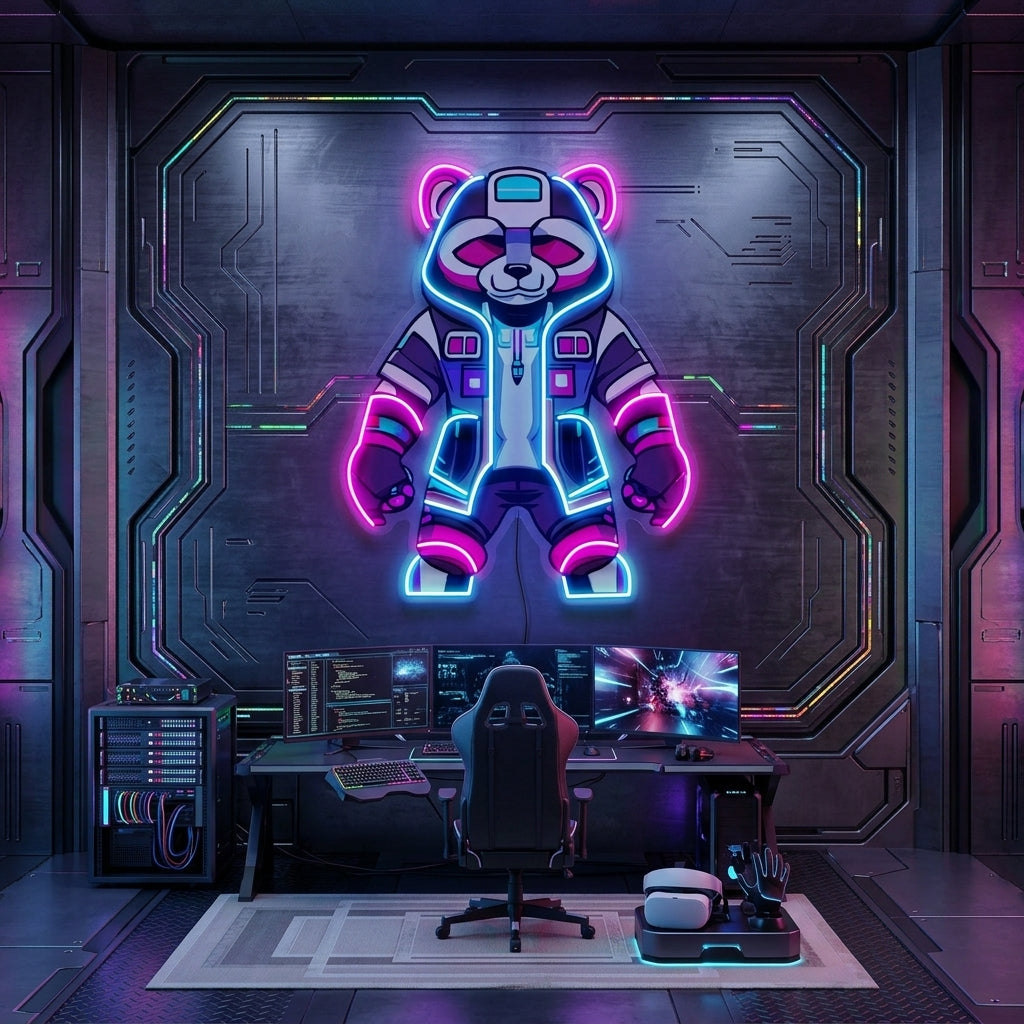 Cyborg Panda LED Neon Sign Light Pop Art