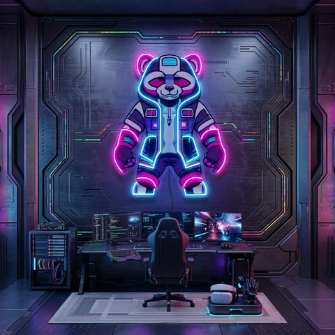 Cyborg Panda LED Neon Sign Light Pop Art