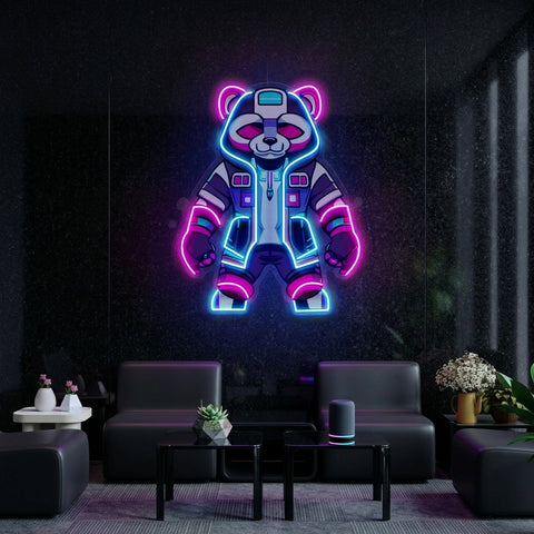 Cyborg Panda LED Neon Sign Light Pop Art