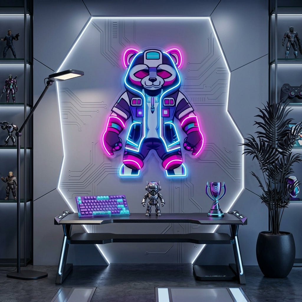 Cyborg Panda LED Neon Sign Light Pop Art