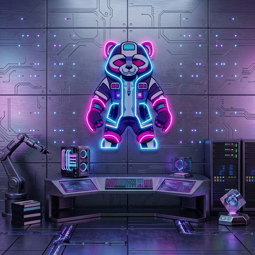 Cyborg Panda LED Neon Sign Light Pop Art