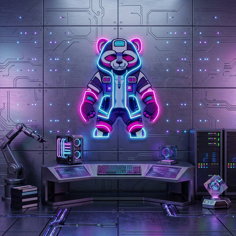 Cyborg Panda LED Neon Sign Light Pop Art