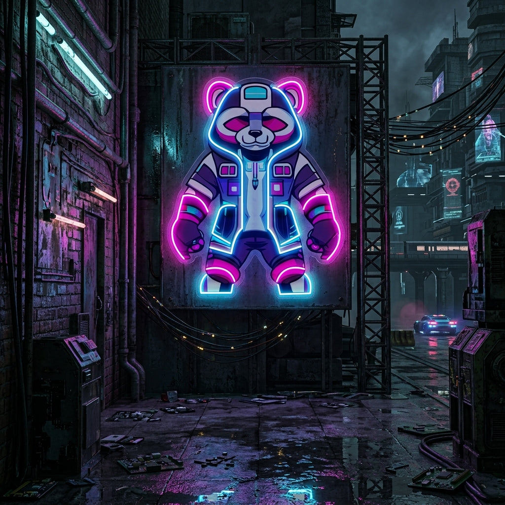 Cyborg Panda LED Neon Sign Light Pop Art