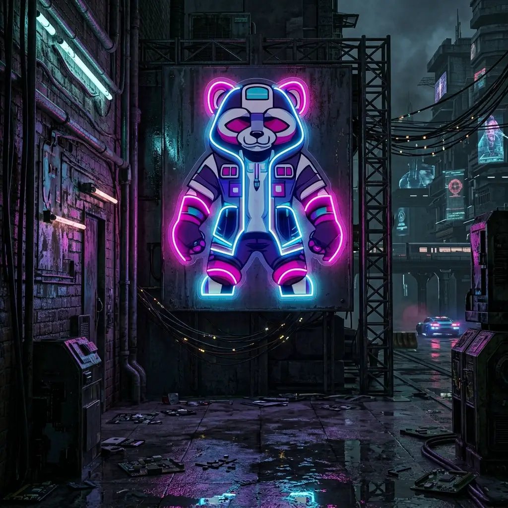 Cyborg Panda LED Neon Sign Light Pop Art