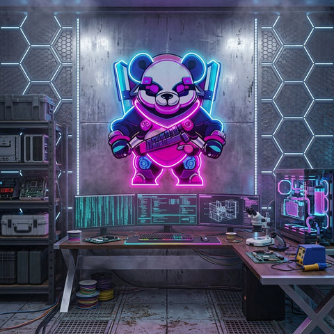 Panda Warrior LED Neon Sign Light Pop Art