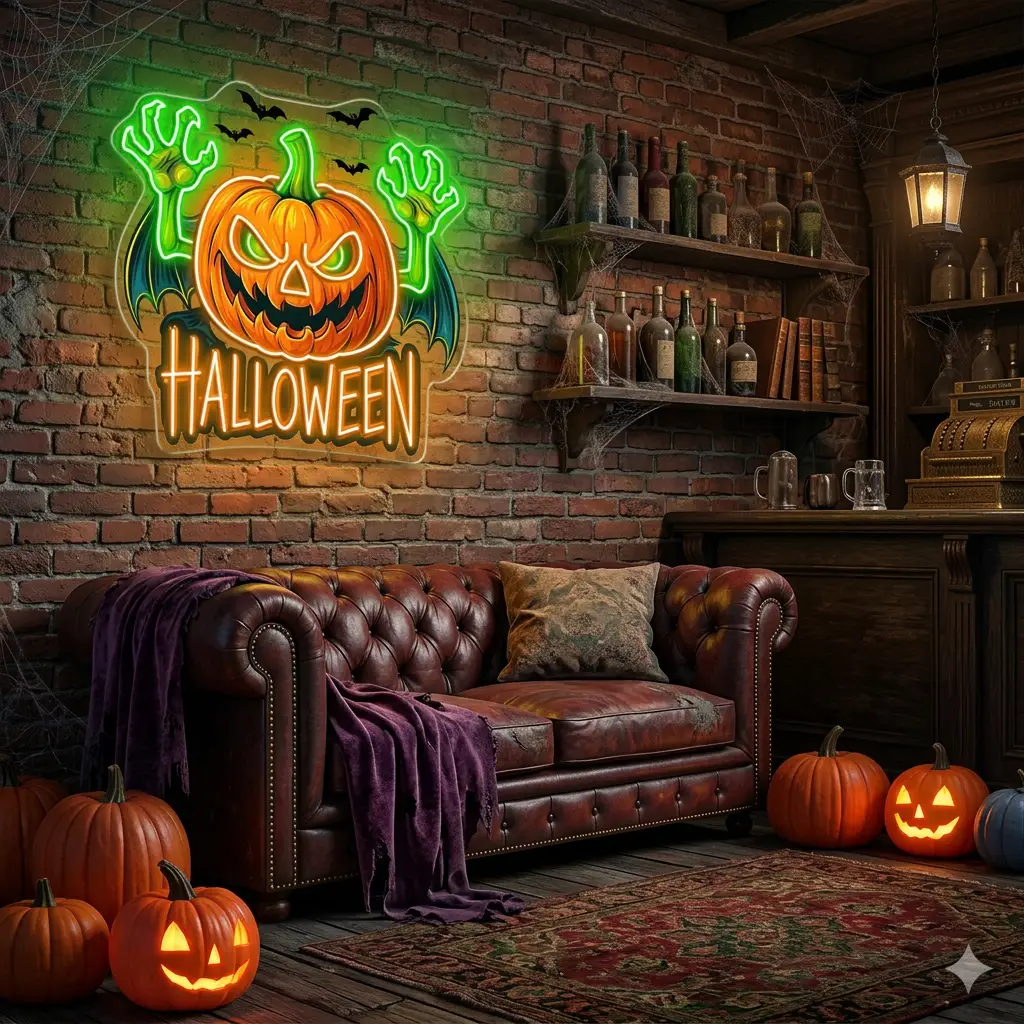 Evil Pumpkin Neon Sign – Halloween LED Wall Light for Spooky Party & Haunted House Décor