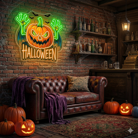 Evil Pumpkin Neon Sign – Halloween LED Wall Light for Spooky Party & Haunted House Décor