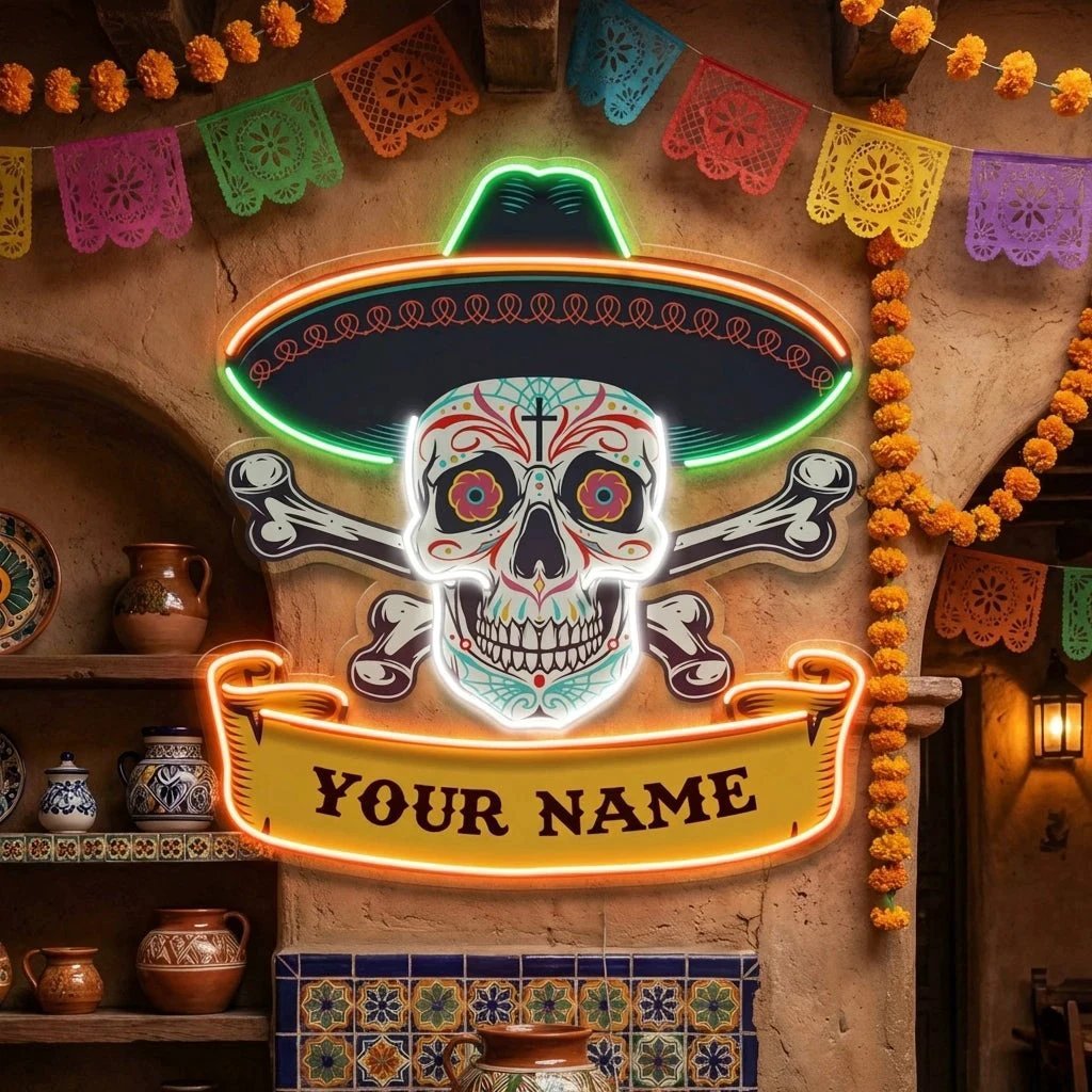 Custom Name Day Of Dead Mexican Artwork Led Neon Sign Light