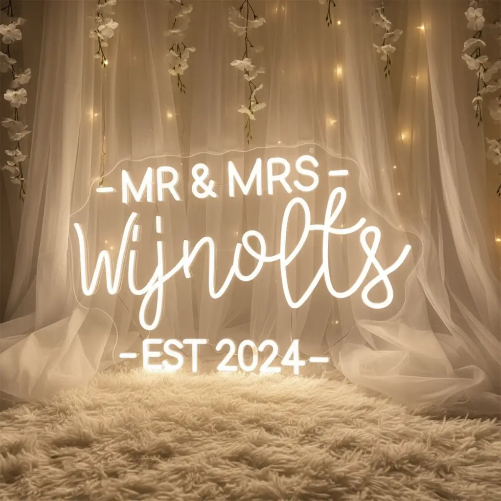 Custom Mr & Mrs Last Name With EST Year LED Neon Sign – view 2