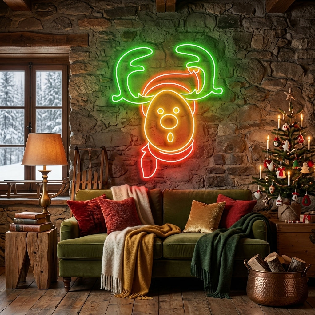 Dear Head Christmas Neon Sign