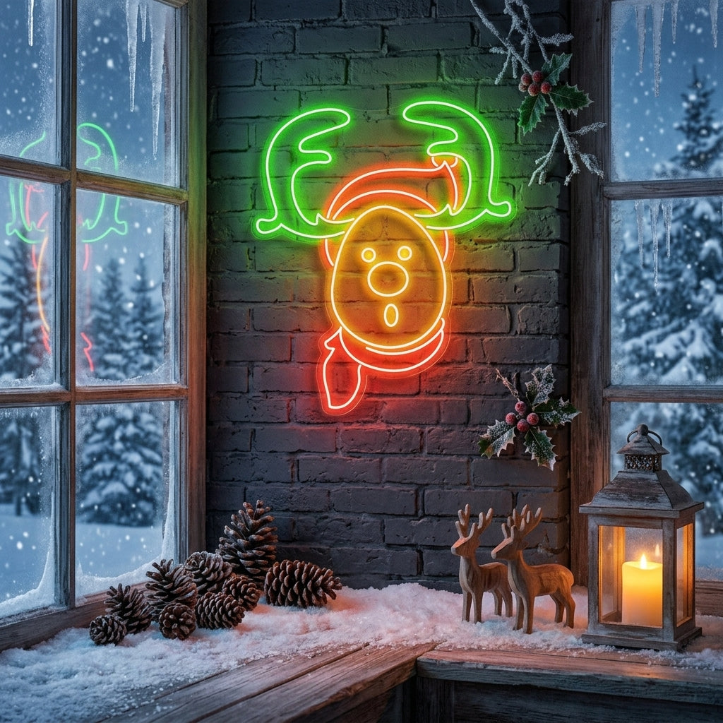 Dear Head Christmas Neon Sign