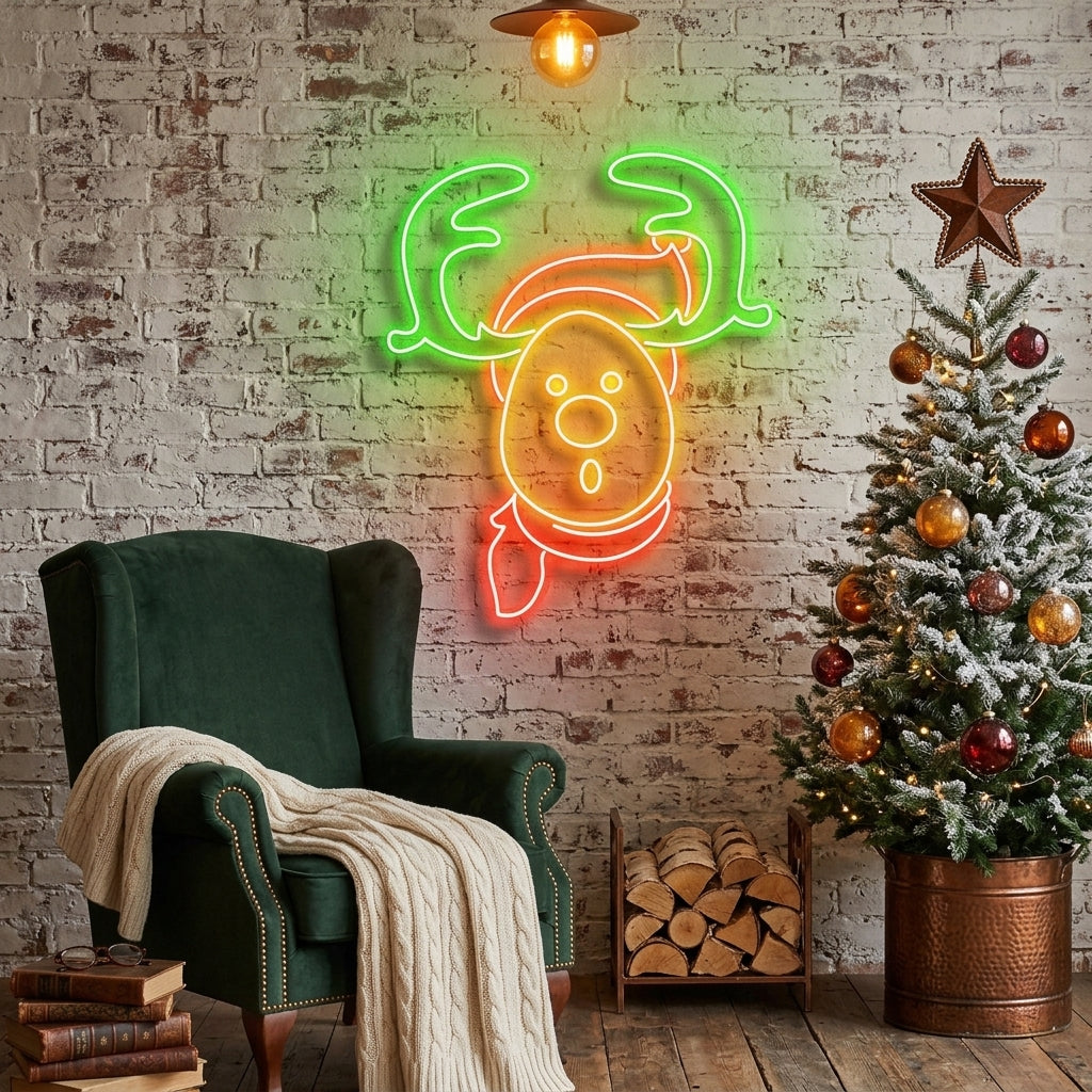 Dear Head Christmas Neon Sign