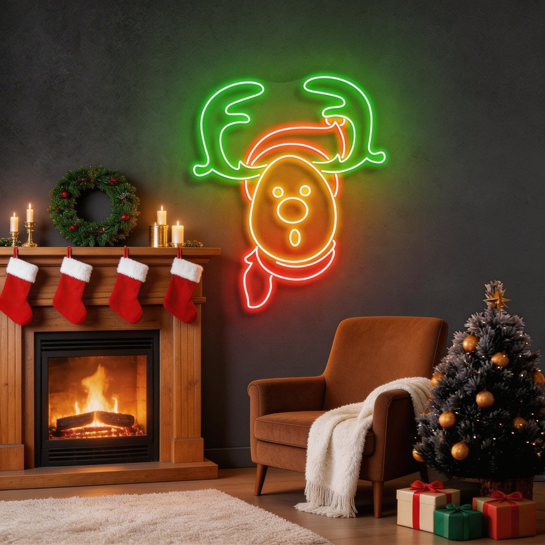 Dear Head Christmas Neon Sign