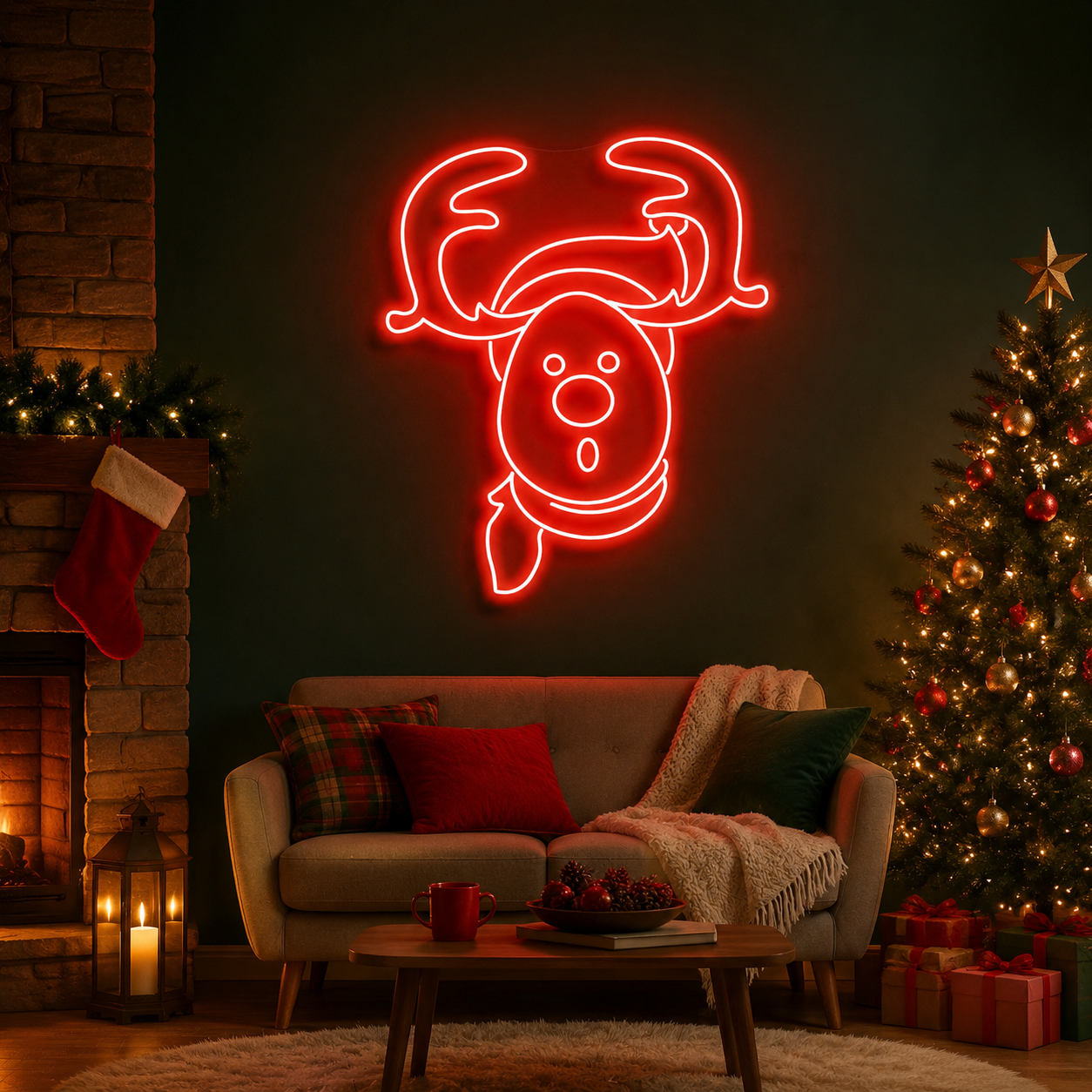 Dear Head Christmas Neon Sign