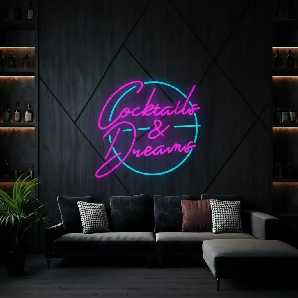 Cocktails and Dreams Neon Sign Bar Wall Decor Sign