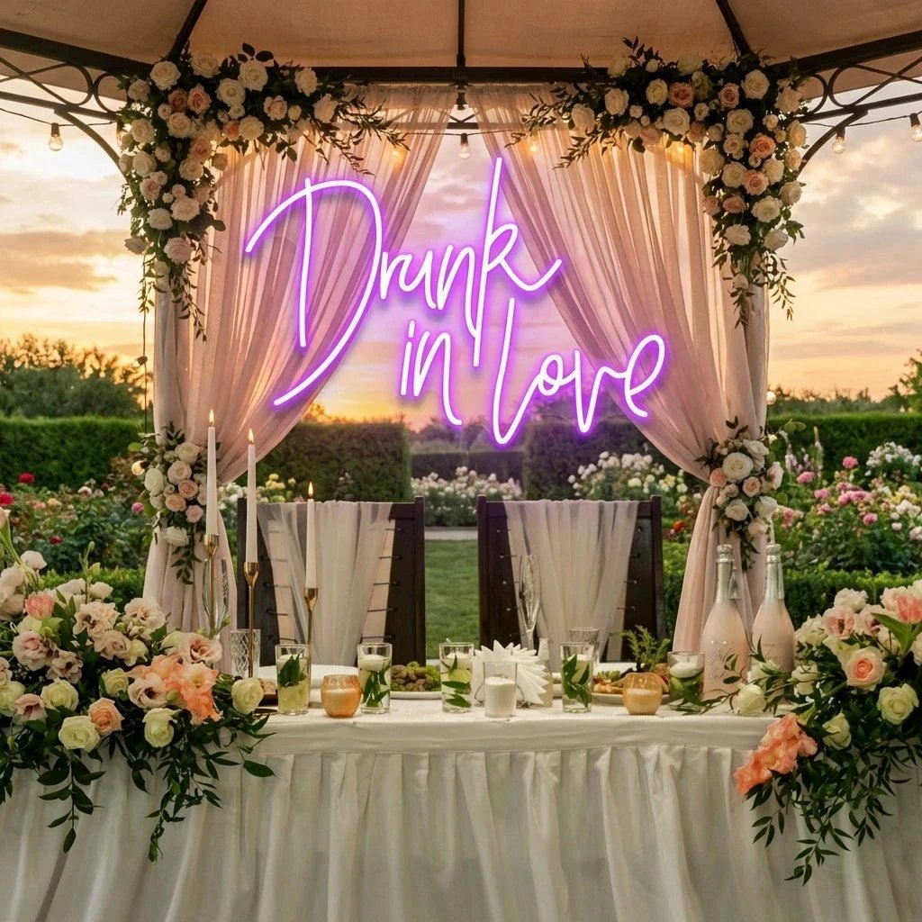 Custom Wedding Neon Sign For Reception, Drunk In Love Neon Sign, Wedding Neon Sign Ideas, Wedding Welcome Sign