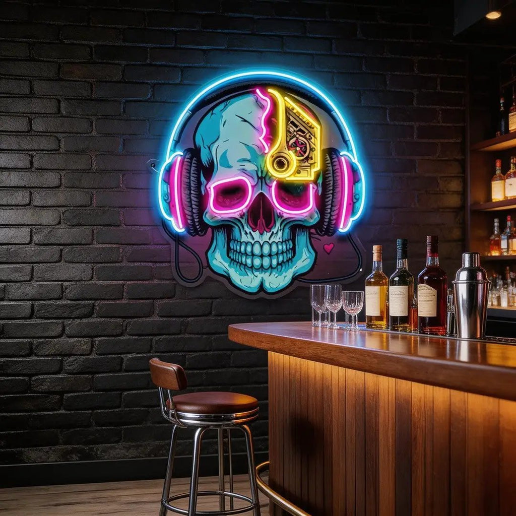 Electric Headphone Skull LED Neon Sign Light Pop Art