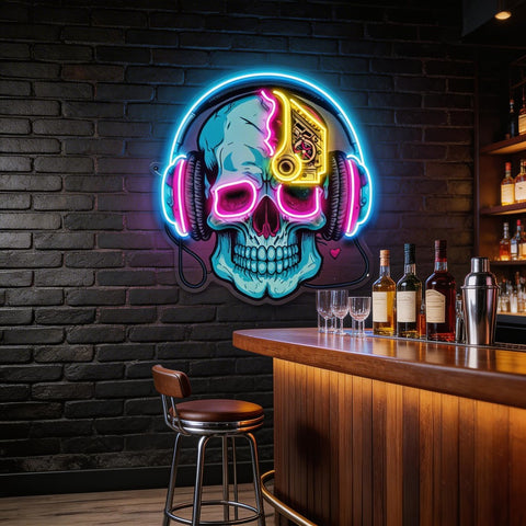 Electric Headphone Skull LED Neon Sign Light Pop Art