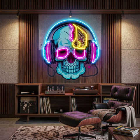 Electric Headphone Skull LED Neon Sign Light Pop Art