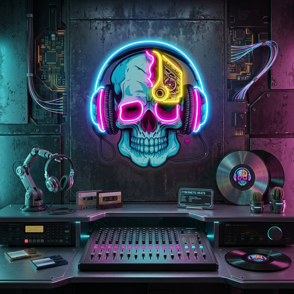 Electric Headphone Skull LED Neon Sign Light Pop Art
