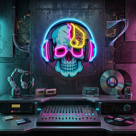 Electric Headphone Skull LED Neon Sign Light Pop Art