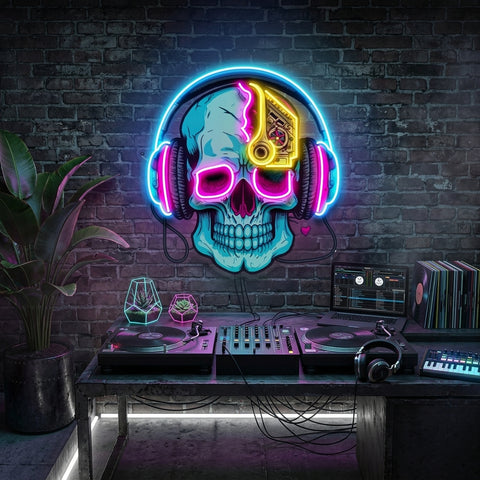 Electric Headphone Skull LED Neon Sign Light Pop Art