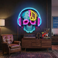 Electric Headphone Skull LED Neon Sign Light Pop Art