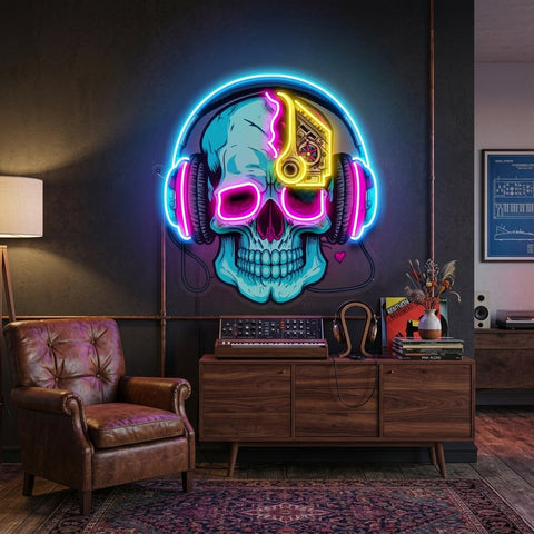 Electric Headphone Skull LED Neon Sign Light Pop Art