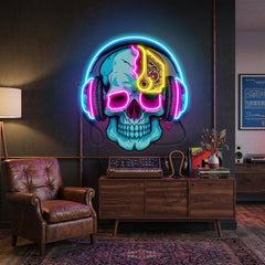Electric Headphone Skull LED Neon Sign Light Pop Art