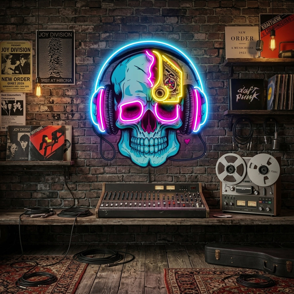 Electric Headphone Skull LED Neon Sign Light Pop Art