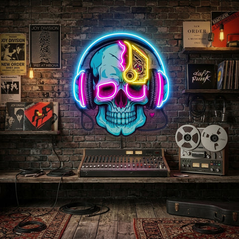 Electric Headphone Skull LED Neon Sign Light Pop Art