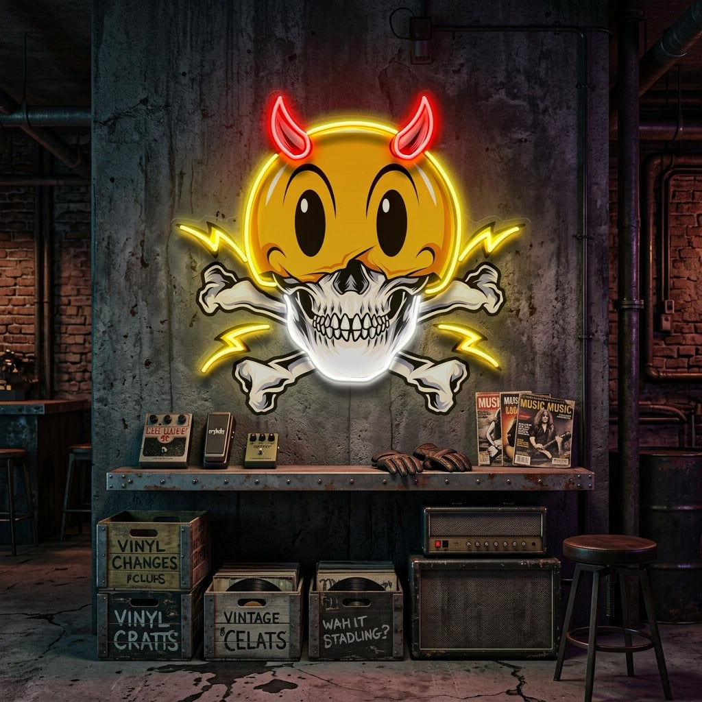 Emoji Hat Skull LED Neon Sign Light Pop Art