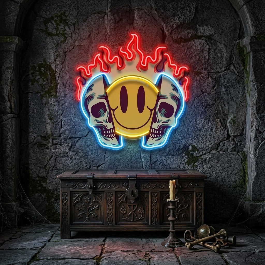 Fire Emoji Skull LED Neon Sign Light Pop Art