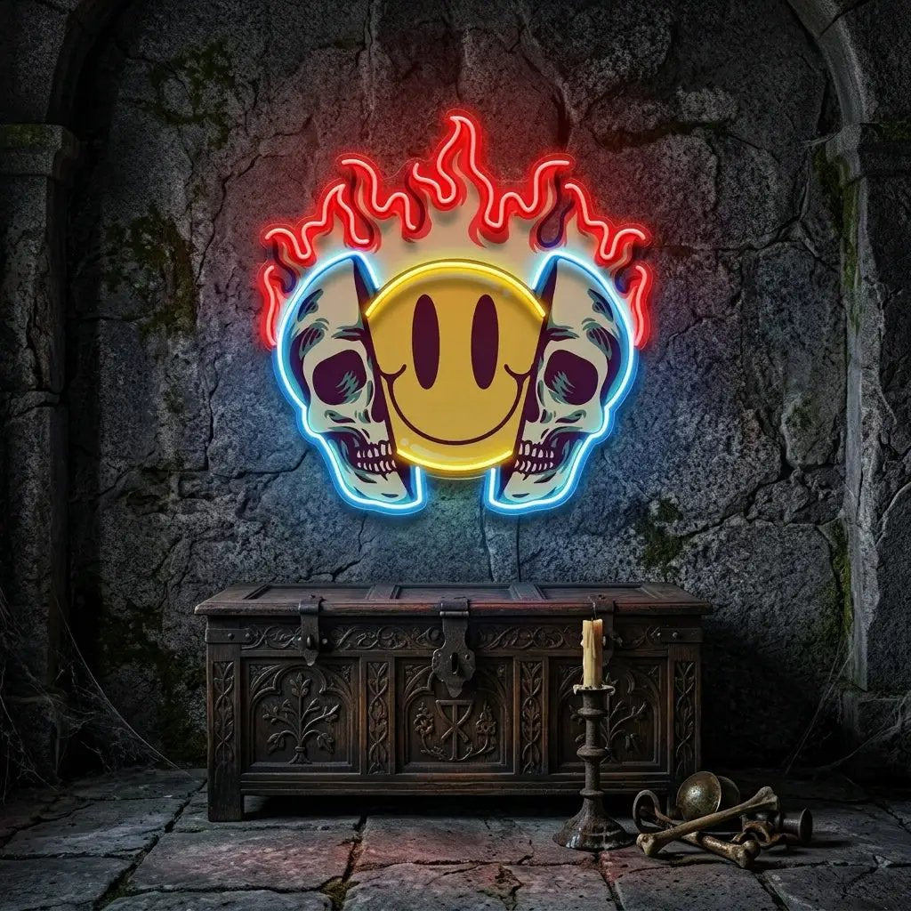 Fire Emoji Skull LED Neon Sign Light Pop Art