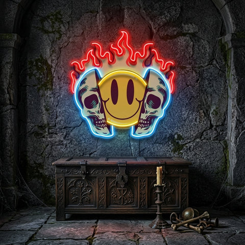 Fire Emoji Skull LED Neon Sign Light Pop Art