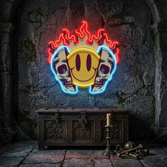 Fire Emoji Skull LED Neon Sign Light Pop Art