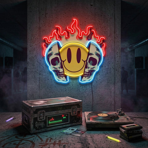 Fire Emoji Skull LED Neon Sign Light Pop Art