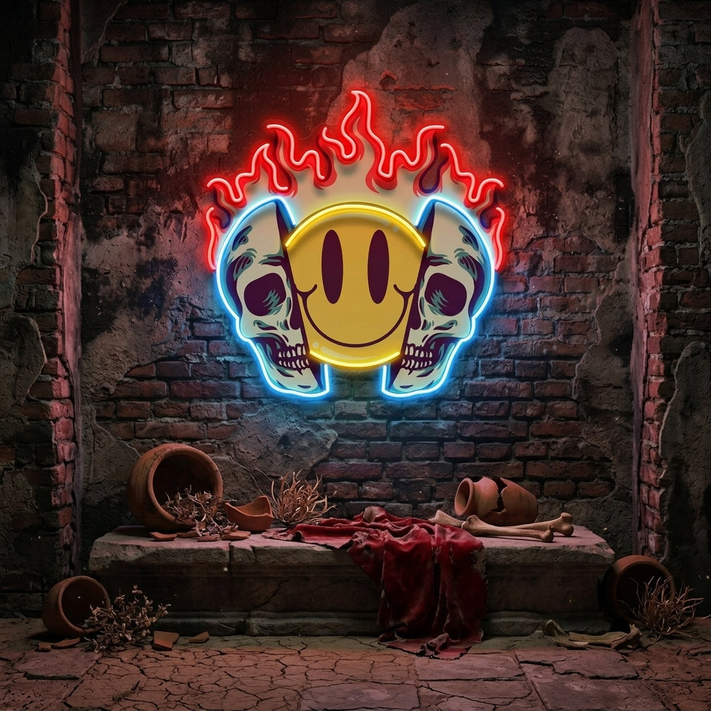 Fire Emoji Skull LED Neon Sign Light Pop Art