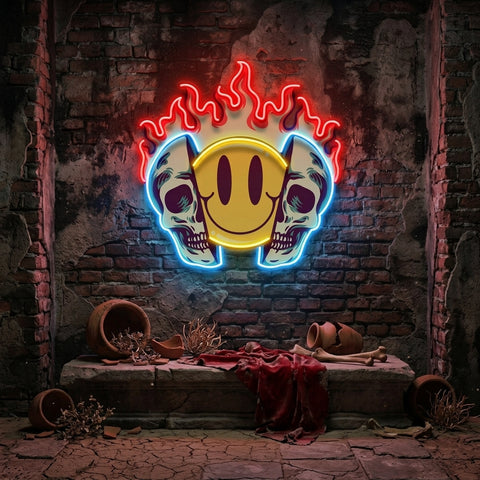 Fire Emoji Skull LED Neon Sign Light Pop Art