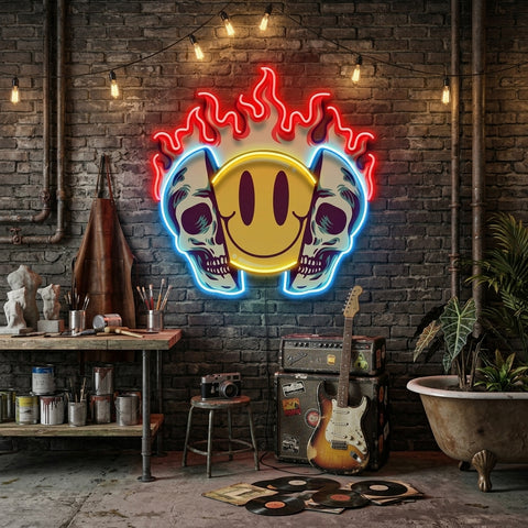 Fire Emoji Skull LED Neon Sign Light Pop Art