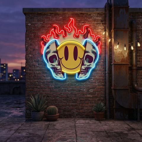 Fire Emoji Skull LED Neon Sign Light Pop Art