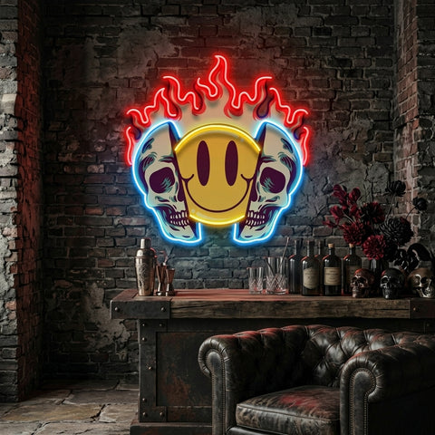 Fire Emoji Skull LED Neon Sign Light Pop Art