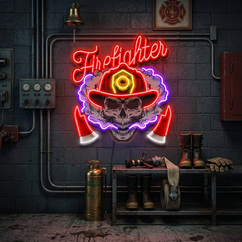 Fire Fight Skull LED Neon Sign Light Pop Art