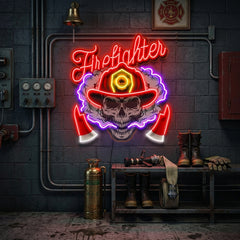 Fire Fight Skull LED Neon Sign Light Pop Art