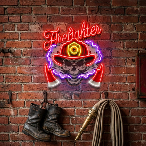 Fire Fight Skull LED Neon Sign Light Pop Art