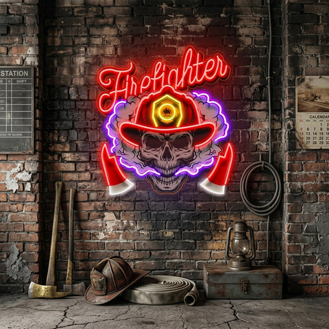 Fire Fight Skull LED Neon Sign Light Pop Art